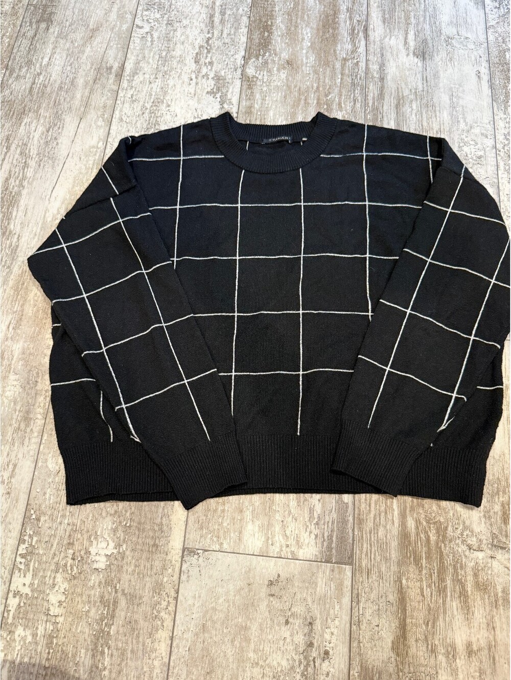 Tahari Black White Windowpane Sweater